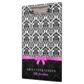 Elegant Roze Lint Zwart & Wit Damasks Klembord (Links)