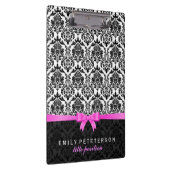 Elegant Roze Lint Zwart & Wit Damasks Klembord (Rechts)