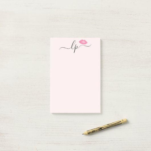 Elegant roze lippen handgeschreven script kalligra post-it® notes (Op bureau)