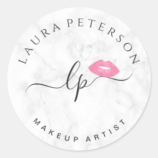 Elegant roze lippen handgeschreven script kalligra ronde sticker (Voorkant)