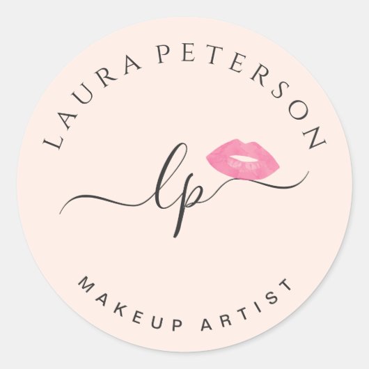 Elegant roze lippen handgeschreven script kalligra ronde sticker (Voorkant)
