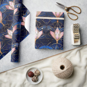 Elegant roze Lotus Faux Glas in lood Patroon Cadeaupapier