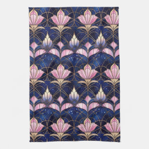Elegant roze Lotus Faux Glas in lood Patroon Theedoek