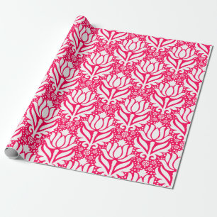 Elegant roze Lotus Flower Damask Patroon Cadeaupapier