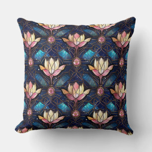 Elegant Roze Lotus Nep Gebrandschilderd Glas Patro Kussen