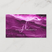Elegant roze magenta Agate Glitter Script Monogram Visitekaartje (Voorkant)