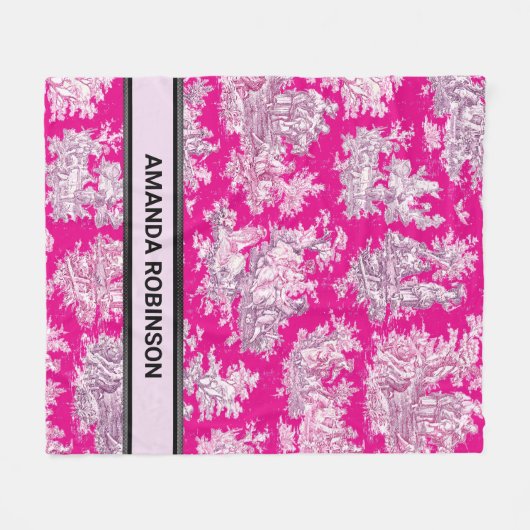 Elegant roze magenta meer toile de jouy fleece deken (Voorkant (Horizontaal))