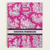 Elegant  roze magenta meer toile de jouy planner (Voorkant)