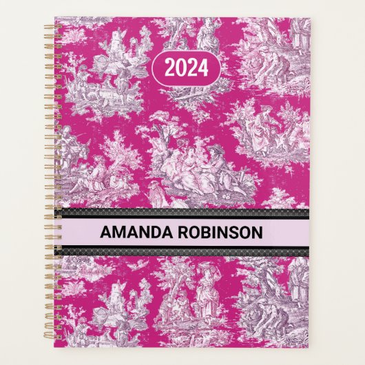 Elegant  roze magenta meer toile de jouy planner (Voorkant)