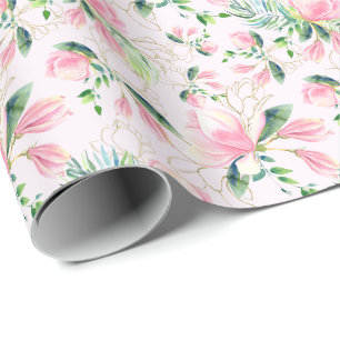 Elegant Roze Magnolia Aquarel Cadeau Cadeaupapier