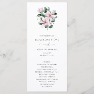 Elegant roze Magnolia Eucalyptus Floral Wedding Programma