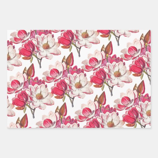 Elegant Roze Magnolia Gold Burgundy White Inpakpapier Vel (Voorkant 3)