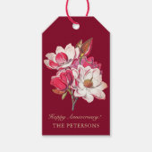 Elegant -roze Magnolia over Bourgogne Cadeaulabel (Voorkant)