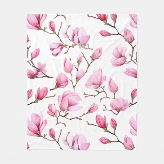 Elegant roze magnolia patroon fleece deken (Voorkant)