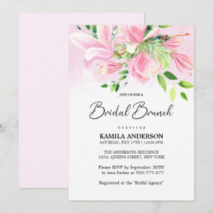 Elegant Roze Magnolia Waterverf Bruidsbrunch Kaart
