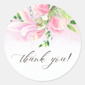 Elegant Roze Magnolia Waterverf Dank u Ronde Sticker (Voorkant)