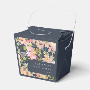 Elegant Roze Marineblauw Aquarel Bloemstuk Huwelij Bedankdoosjes
