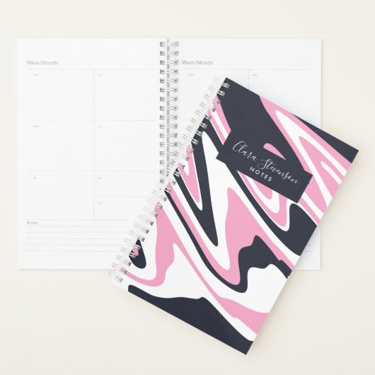 Elegant roze, marineblauw en witte marmer planner (Display)