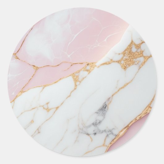Elegant roze marmer & goud ronde sticker (Voorkant)