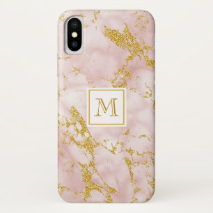 Elegant roze marmer monogram Faux Gold Glitter iPhone X Hoesje