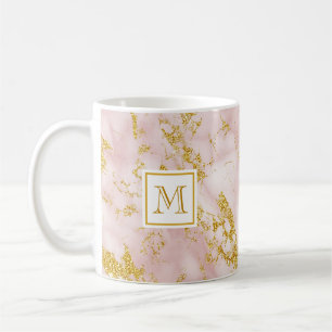 Elegant roze marmer monogram Faux Gold Glitter Koffiemok