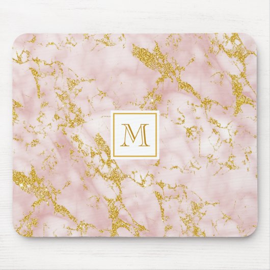 Elegant roze marmer monogram Faux Gold Glitter Muismat (Voorkant)