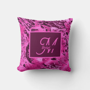 Elegant Roze Marmer vet Monogram Typografie Kussen