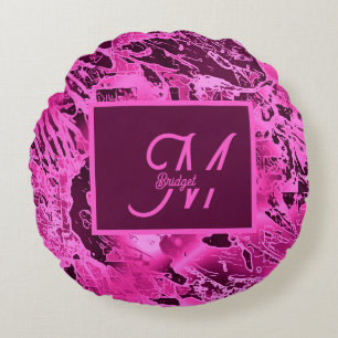 Elegant Roze Marmer vet Monogram Typografie Rond Kussen