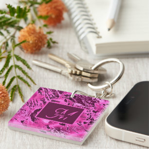 Elegant Roze Marmer vet Monogram Typografie Sleutelhanger