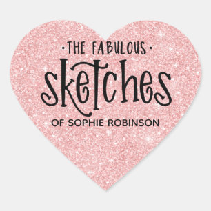 Elegant Roze Meisje Glitter Artist Business Hart Sticker