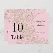 Elegant roze met Gold Swirls Table Numbers Briefkaart (Voorkant / Achterkant)