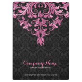 Elegant Roze Metaal Kant Zwart Damasks Klembord (Achterkant)