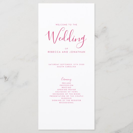 Elegant roze minimaal huwelijksprogramma (Voorkant)