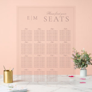 Elegant Roze Modern Script Monogram Trouwstoel Acryl Bord