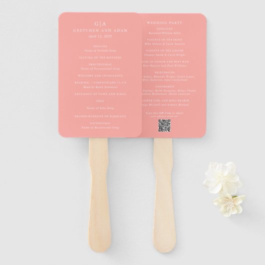 Elegant Roze Modern Trouwprogramma Handwaaier (Voorkant en achterkant)