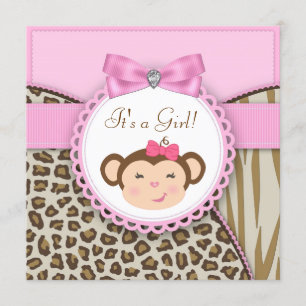 Elegant Roze Monkey Baby Girl Shower Kaart