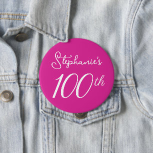 Elegant Roze Monogram 100ste Verjaardag Ronde Button 4,0 Cm