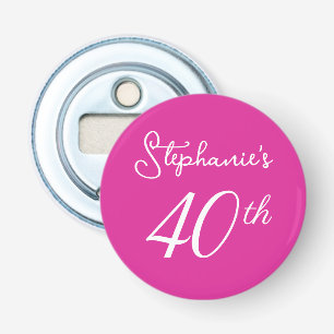 Elegant Roze Monogram 40e Verjaardagsfeestje Button Flesopener