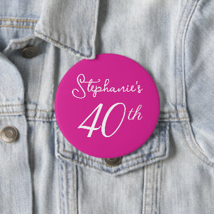 Elegant Roze Monogram 40e Verjaardagsfeestje Ronde Button 4,0 Cm