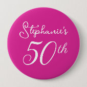 Elegant Roze Monogram 50ste Verjaardagsfeestje Ronde Button 4,0 Cm (Voorkant)