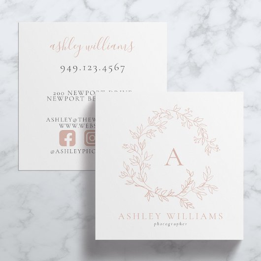 Elegant Roze Monogram Bloemkam Professioneel Vierkante Visitekaartje