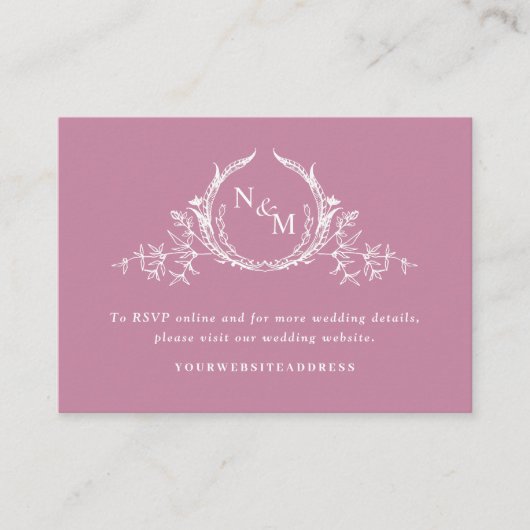 Elegant Roze Monogram Bruiloft Details / Website Informatiekaartje (Voorkant)