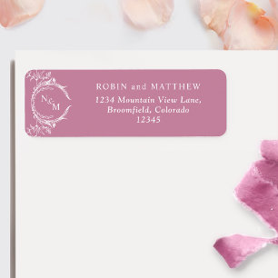 Elegant Roze Monogram Bruiloft Retouradres Etiket