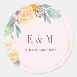 Elegant Roze Monogram Floral Chic Ronde Sticker