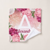 Elegant roze monogram Glitter Florence design Bad Handdoek (Wasdoekje)