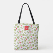 Elegant Roze Monogram Groen Palmblad Draagtas (Achterkant)