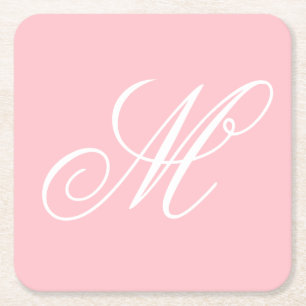 Elegant roze monogram Initiaal Vierkante Kartonnen Onderzetter