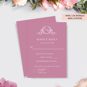Elegant roze monogram met/zonder maaltijden RSVP