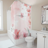 Elegant Roze Monogram Modern Script Bruids Bruilof Douchegordijn (In situ)