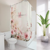 Elegant Roze Monogram Moderne Scriptie Trouwdag Cu Douchegordijn